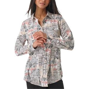 Karl Lagerfield Whimsical Print Collar Pocket Roll-Tab Shirt Dune Pink - L